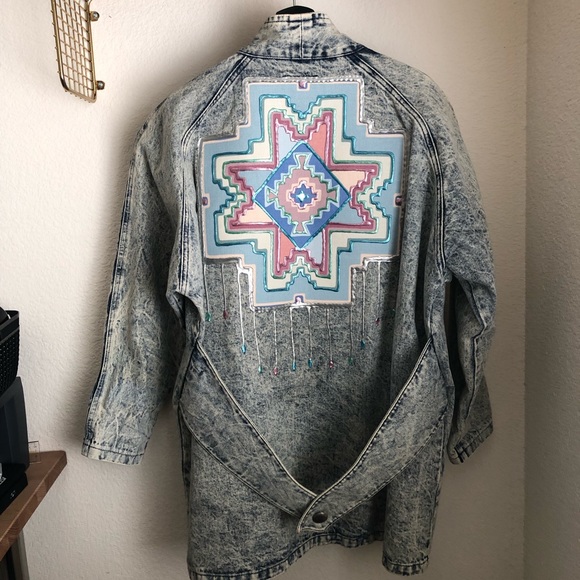 Sundance Denim Wear Hand Painted Acid Wash Duster Jacket Southwestern Medium - Picture 1 of 16
